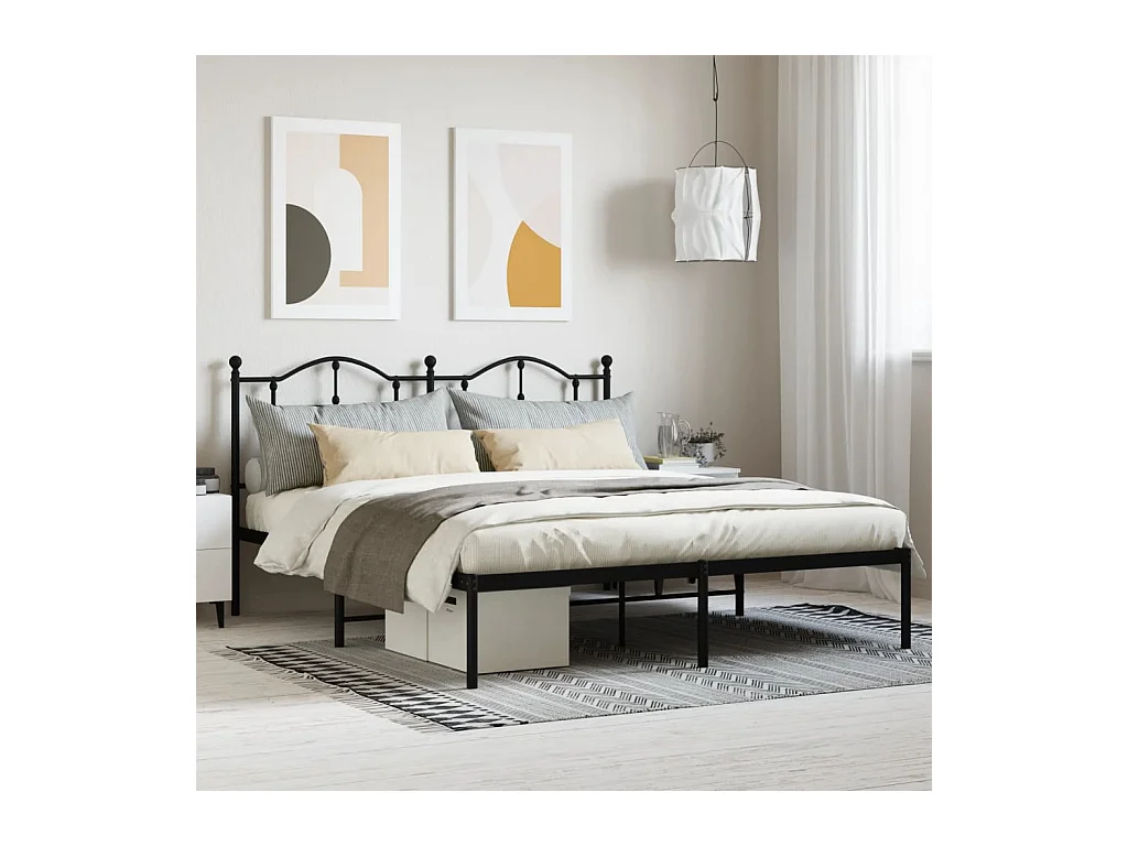 Cadre de lit métal sans matelas et tête de lit noir 180x200 cm