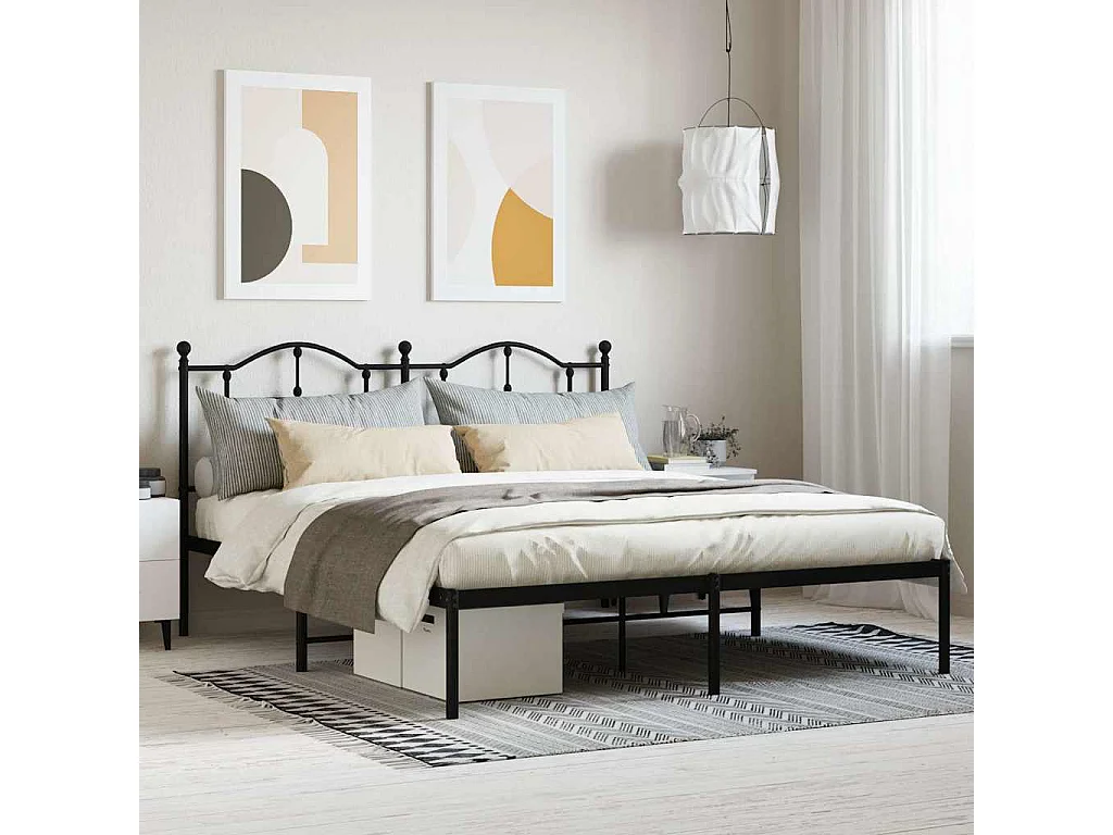 Cadre de lit métal sans matelas et tête de lit noir 180x200 cm