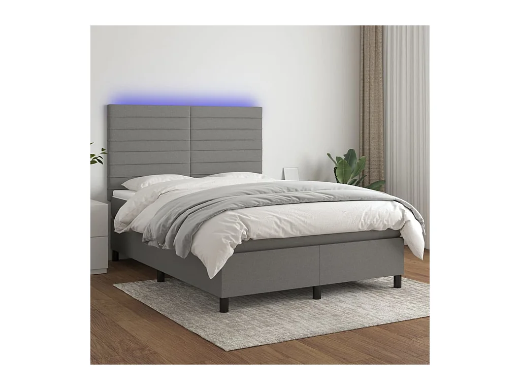 Sommier à lattes de lit et matelas et LED Gris foncé 140x190 cm