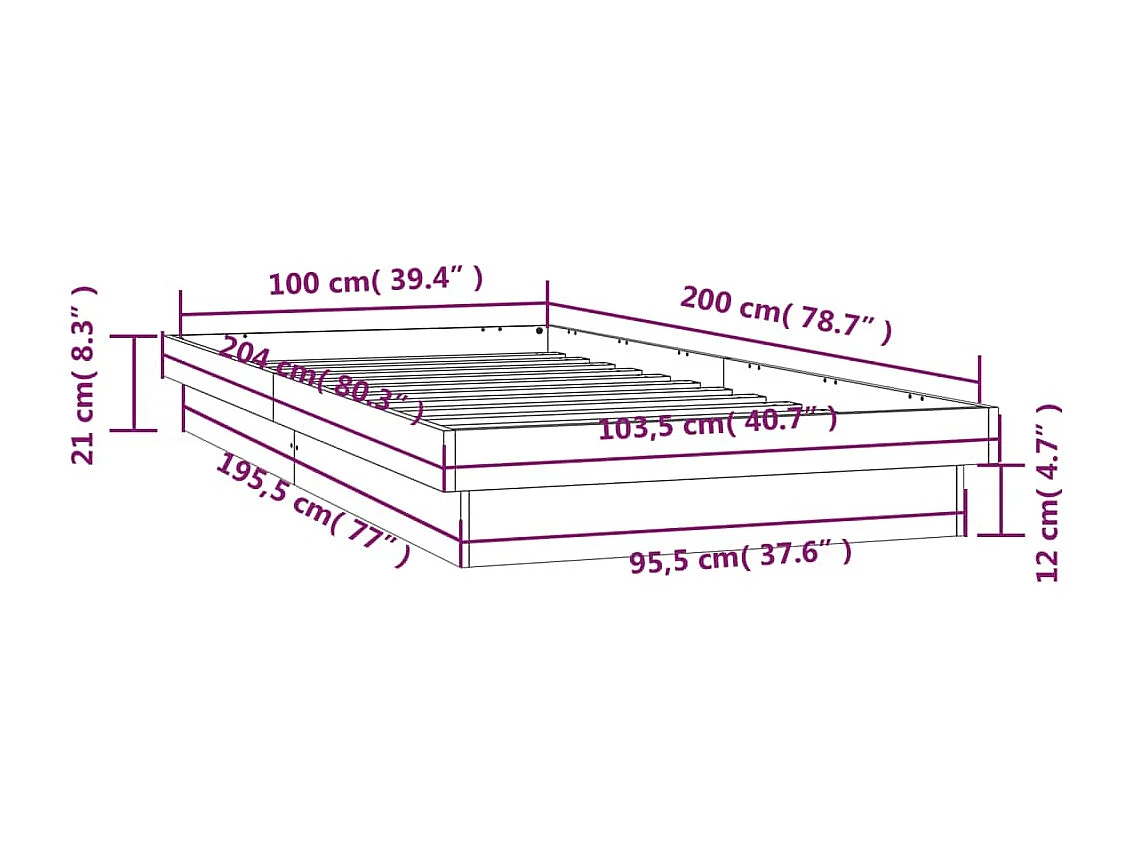 Massivholzbett mit LEDs Weiß 100x200 cm