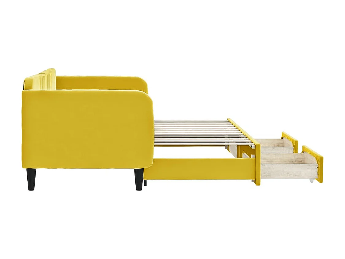Sofá cama nido con cajones terciopelo amarillo 80x200 cm