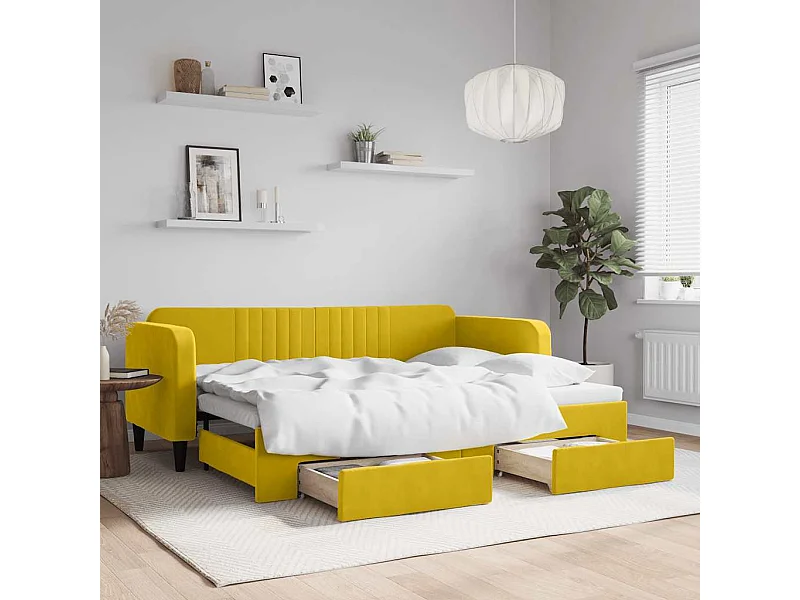 Sofá-cama com gavetão e gavetas 80x200 cm veludo amarelo