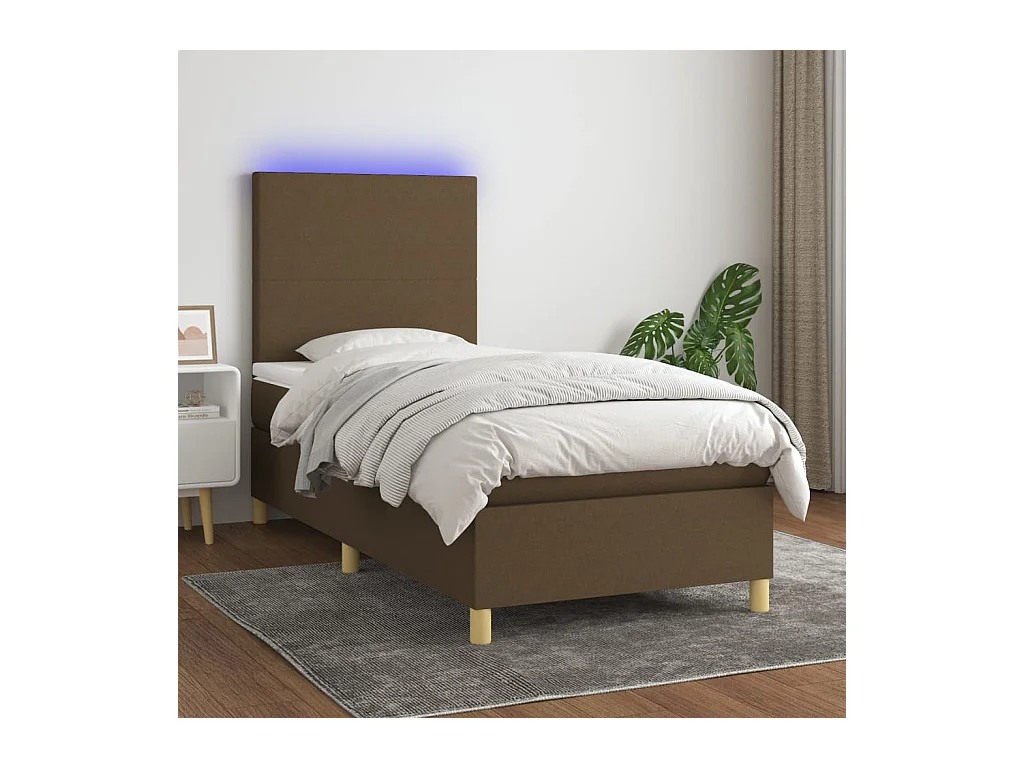 Sommier à lattes de lit et matelas et LED Marron foncé 80x200cm