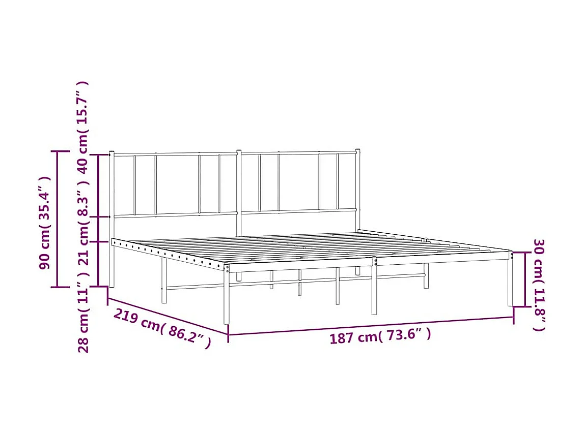 Bedframe met hoofdbord metaal wit 183x213 cm