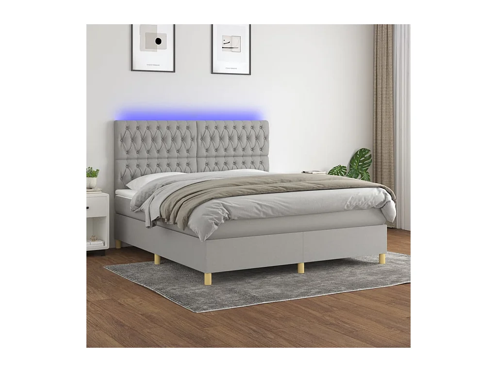 Boxspring met matras en LED stof lichtgrijs 180x200 cm