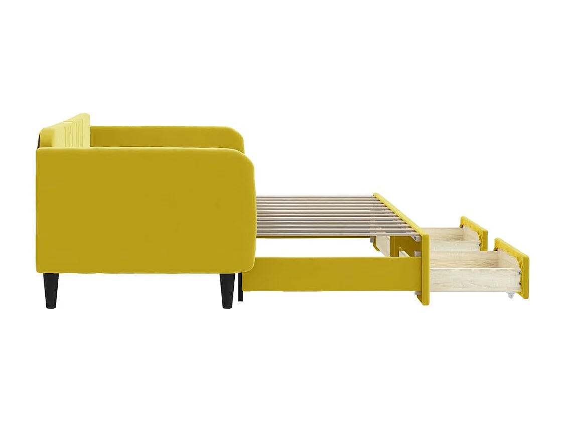 Lit de jour avec gigogne et tiroirs jaune 90x200 cm velours