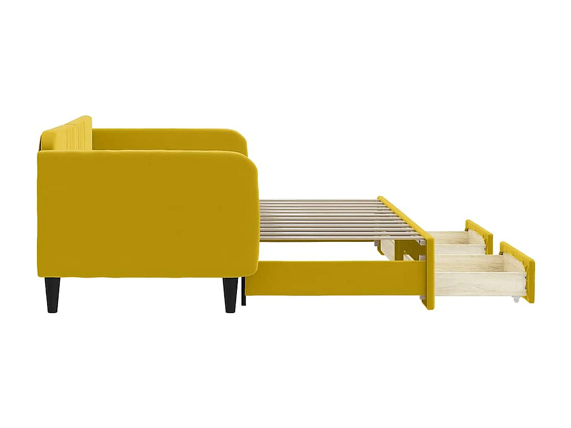 Lit de jour avec gigogne et tiroirs jaune 90x200 cm velours