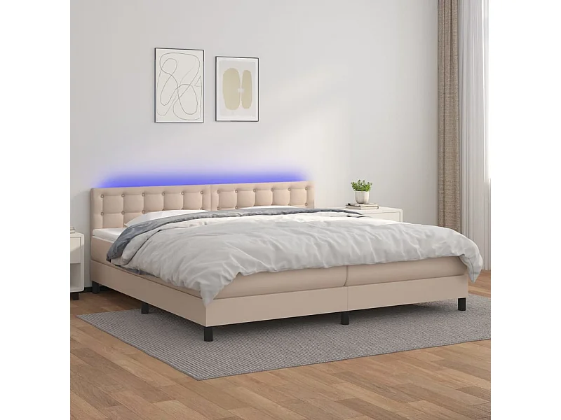 Boxspring met matras en LED kunstleer cappuccinokleur 200x200cm