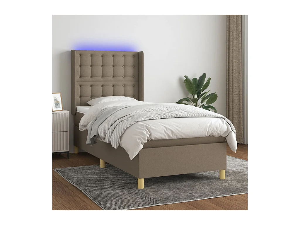 Sommier à lattes de lit matelas et LED Taupe 90x200 cm Tissu