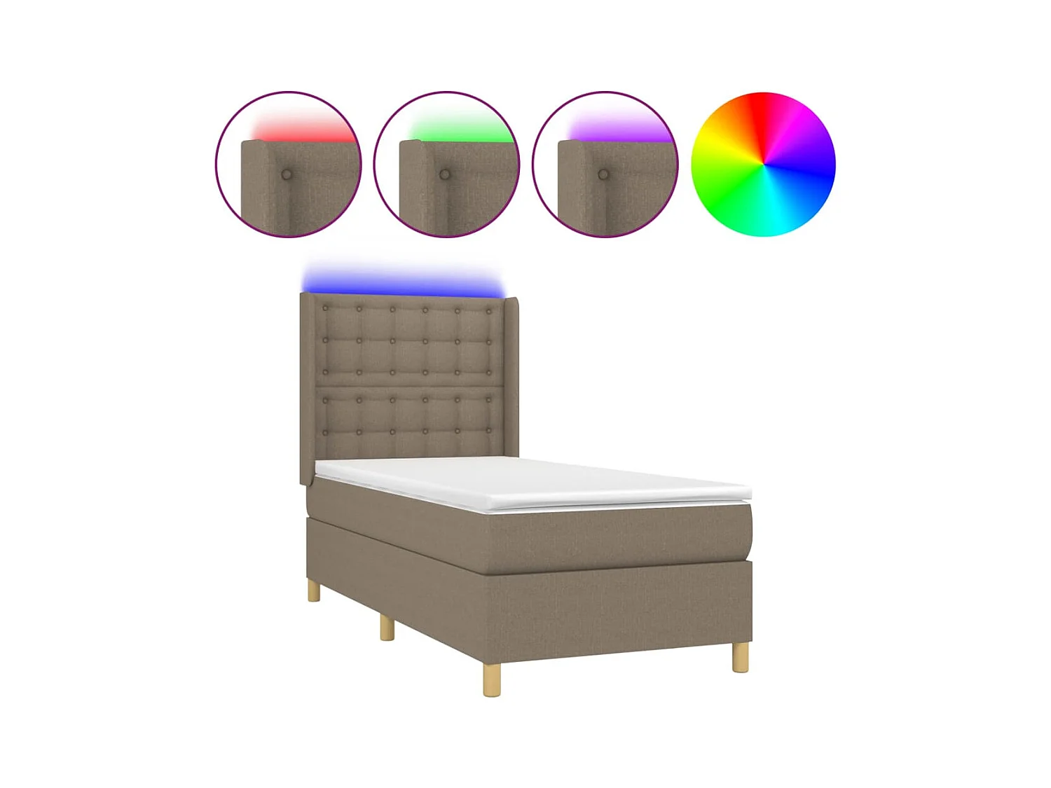 Letto a Molle con Materasso e LED Tortora 90x200 cm in Tessuto