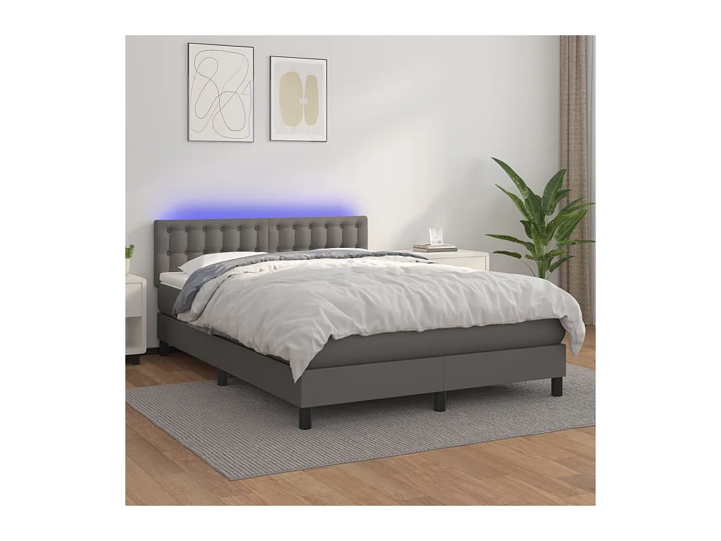 Sommier à lattes de lit avec matelas et LED Gris 140x200 cm