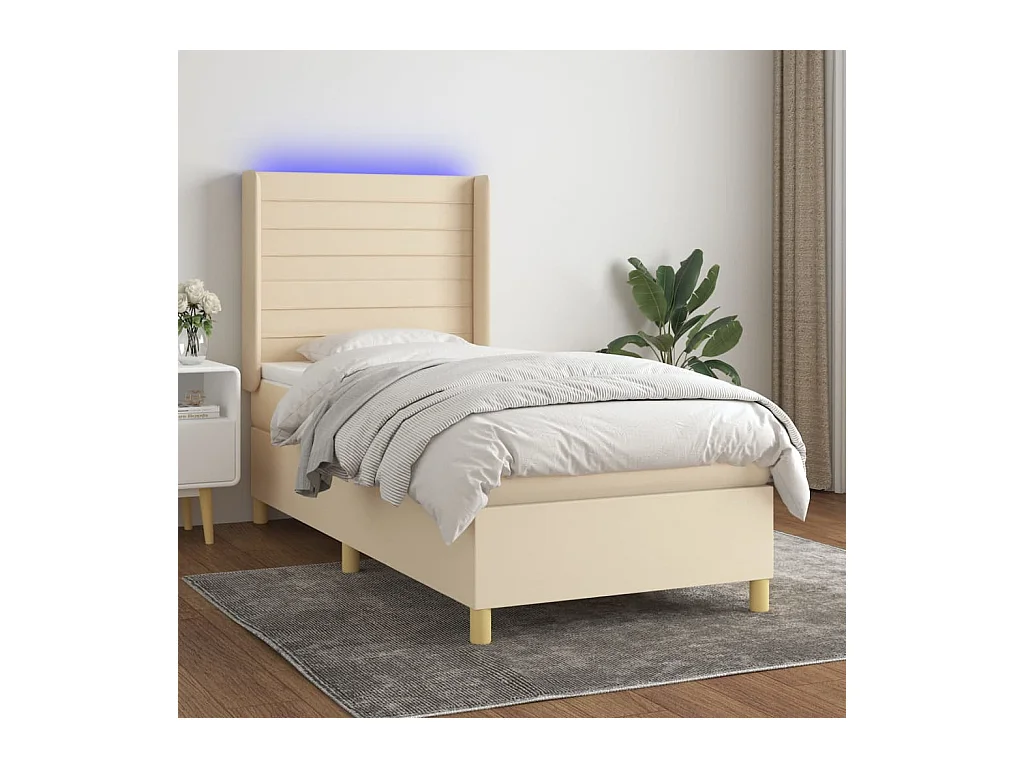 Sommier à lattes de lit matelas et LED Crème 90x200 cm Tissu