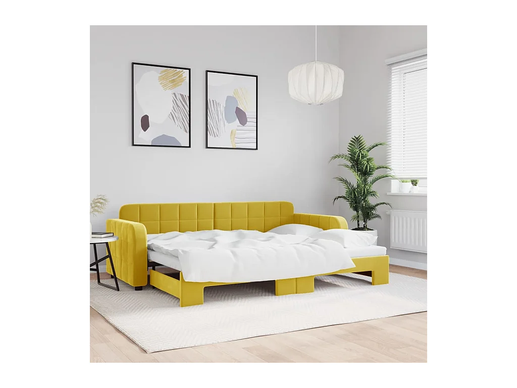 Lit de jour avec lit gigogne jaune 80x200 cm velours