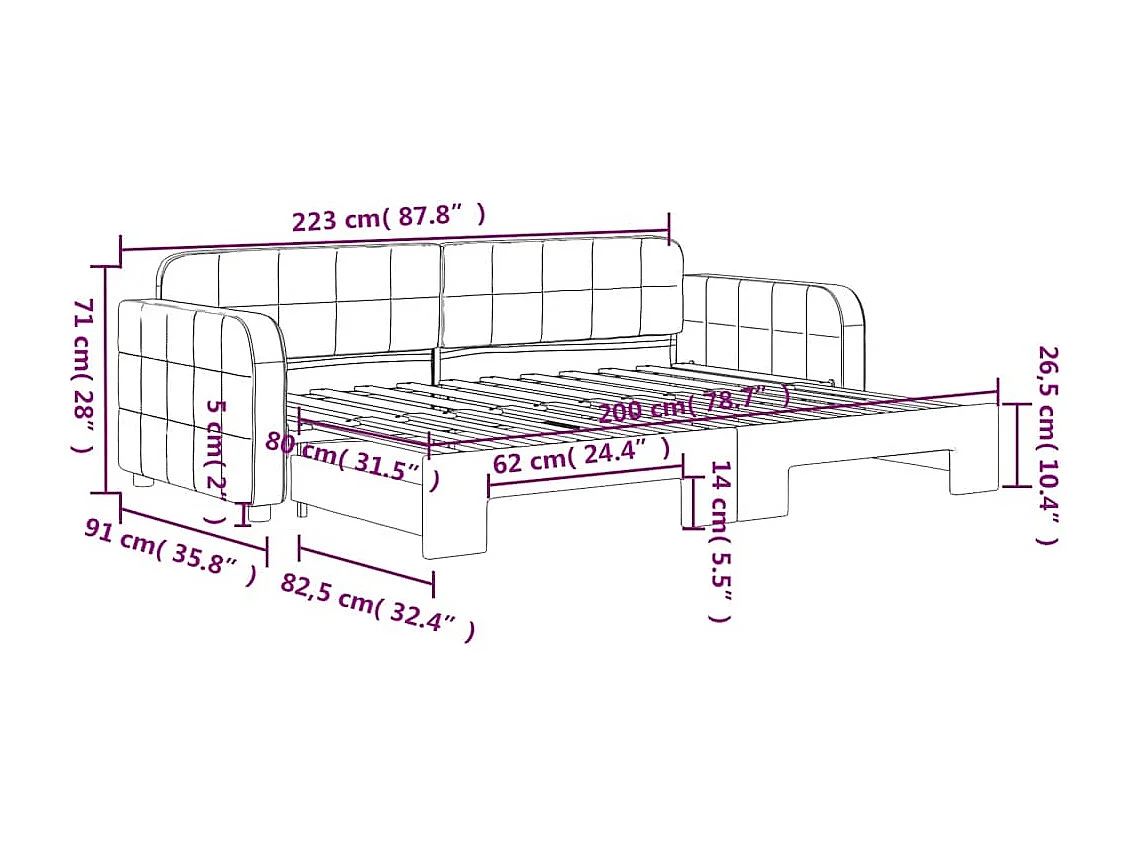 Lit de jour avec lit gigogne jaune 80x200 cm velours