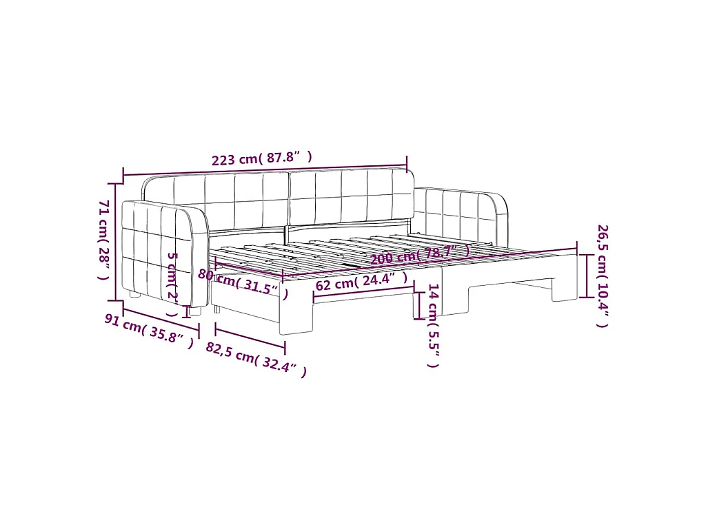 Slaapbank met onderschuifbed 80x200 cm fluweel geel