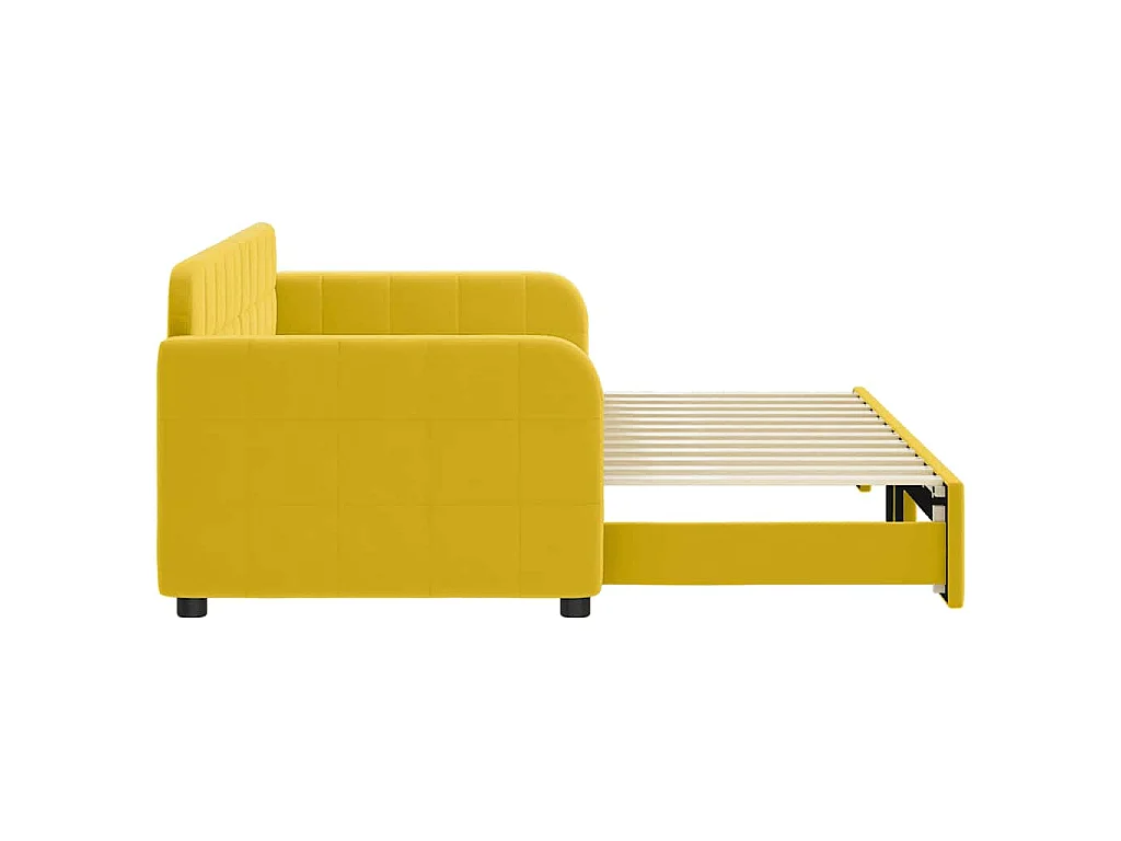 Slaapbank met onderschuifbed 80x200 cm fluweel geel