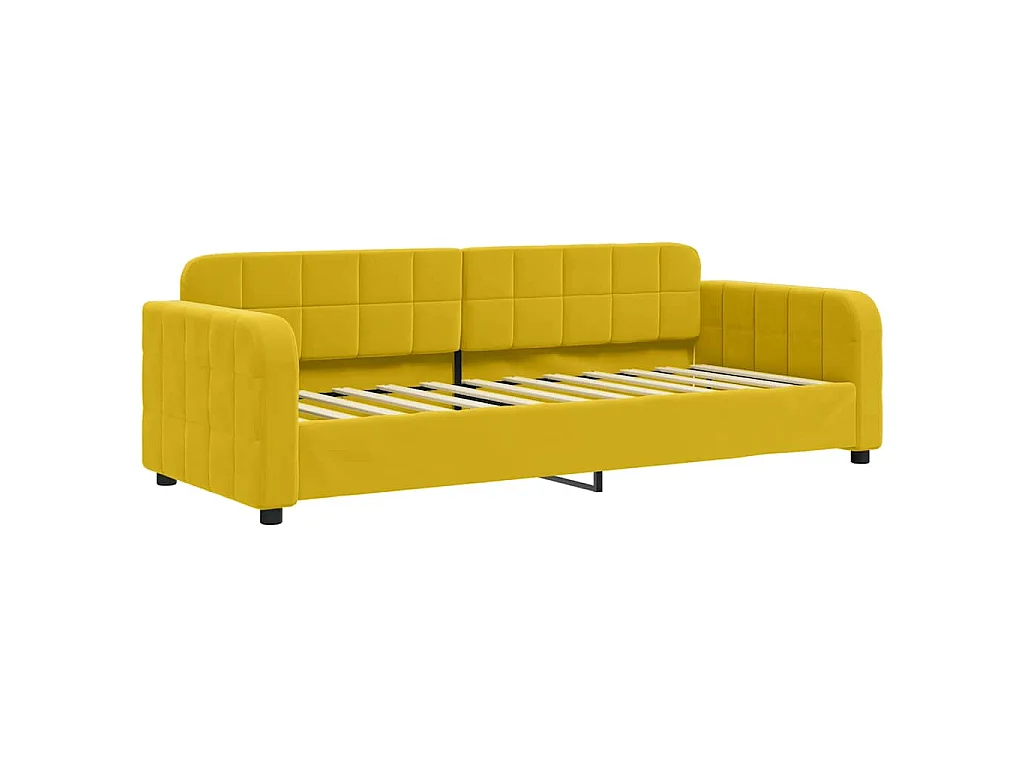 Slaapbank met onderschuifbed 80x200 cm fluweel geel
