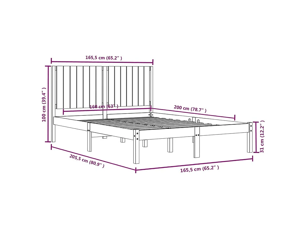 Cadre de lit sans matelas 160x200 cm bois massif de pin