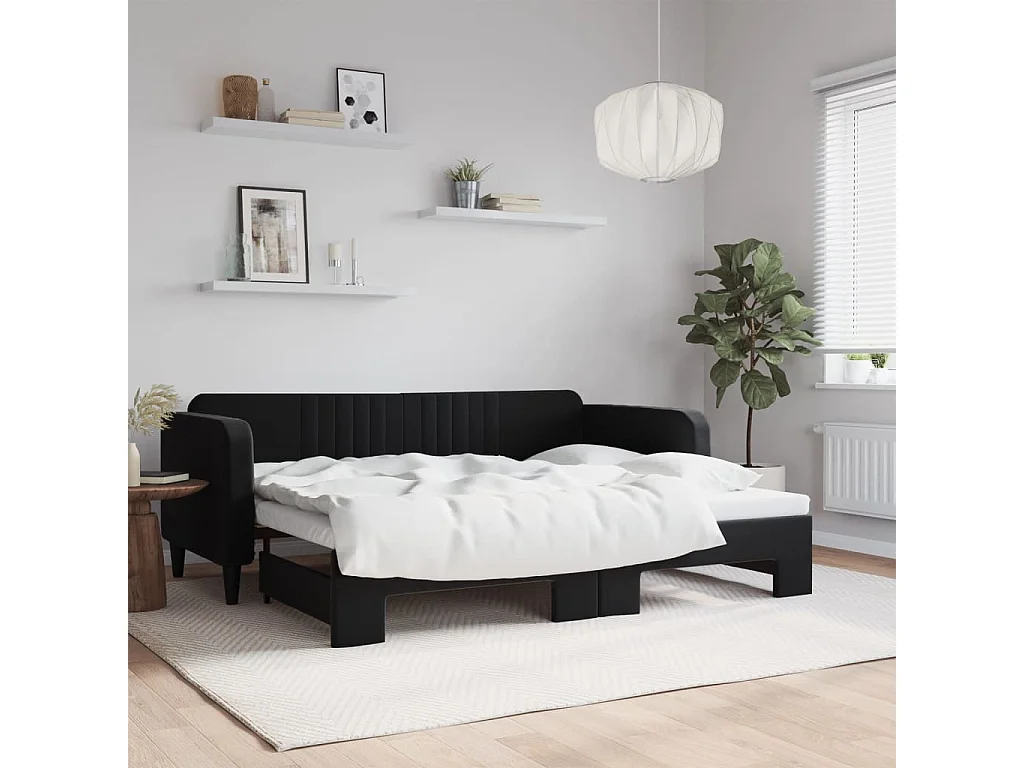 Slaapbank met onderschuifbed 90x200 cm fluweel zwart
