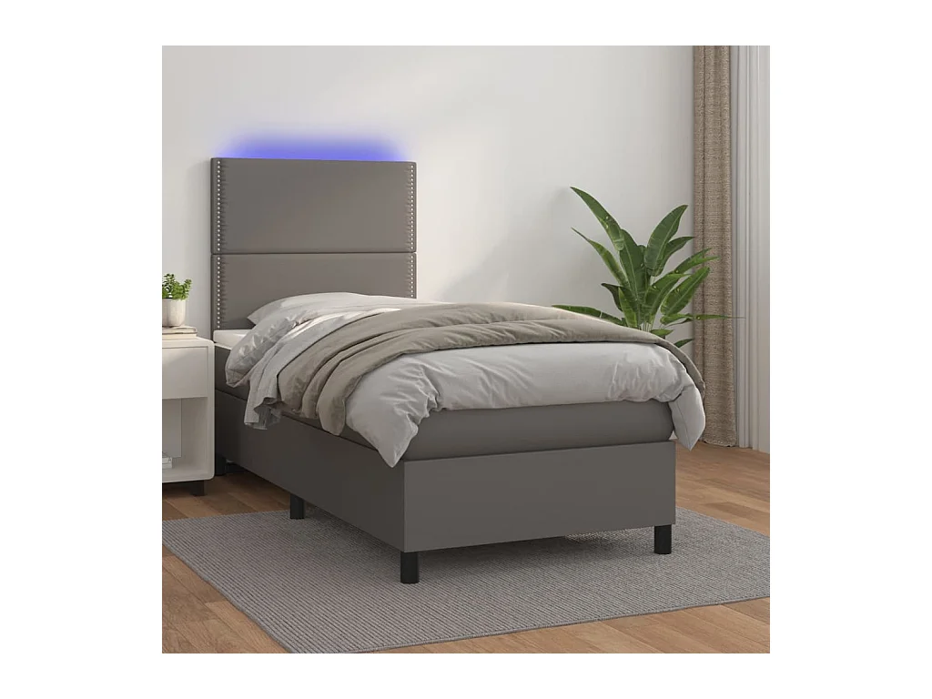 Sommier à lattes de lit avec matelas et LED Gris 90x190 cm