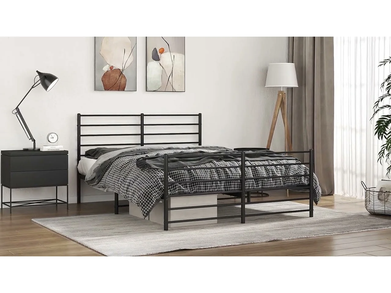 Cadre de lit métal sans matelas avec tête de lit noir 150x200cm