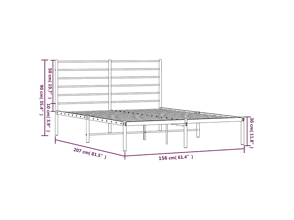 Bedframe met hoofdbord metaal zwart 150x200 cm