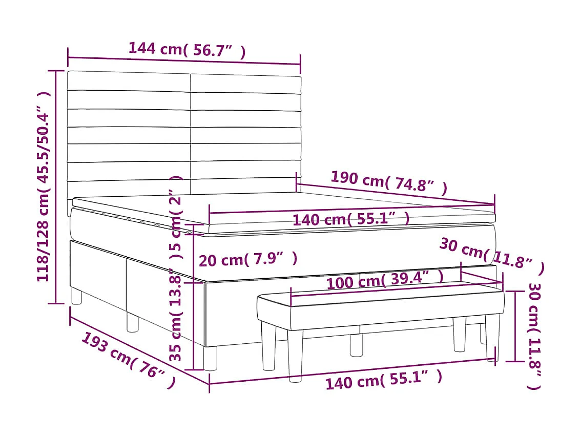 Boxspringbett mit Matratze Dunkelgrau 140x190 cm Stoff