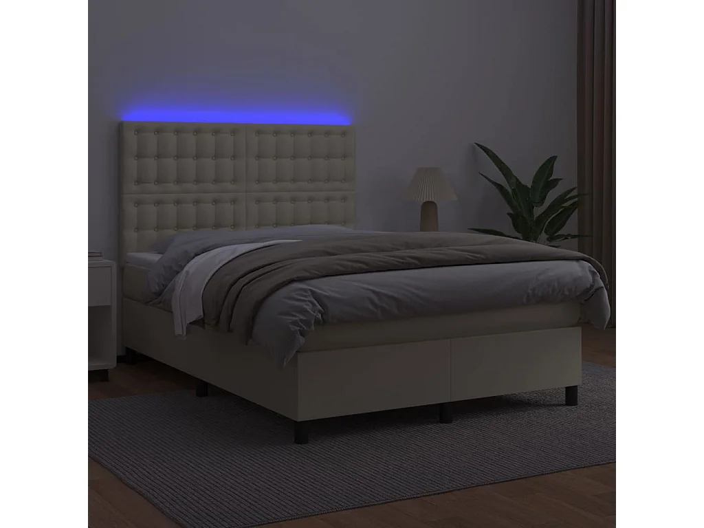 Sommier à lattes de lit avec matelas et LED Crème 140x190 cm