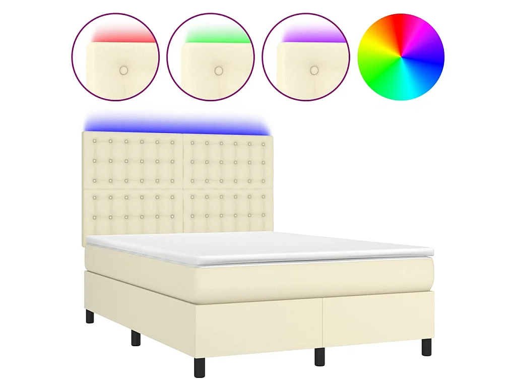 Sommier à lattes de lit avec matelas et LED Crème 140x190 cm