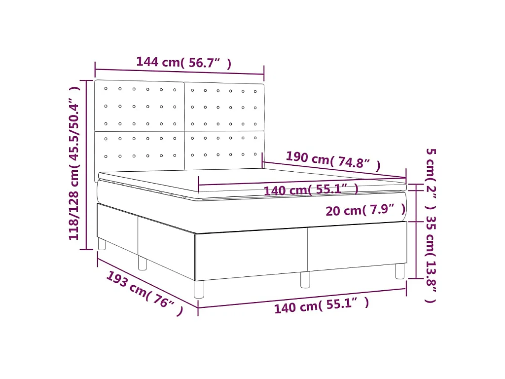 Sommier à lattes de lit avec matelas et LED Crème 140x190 cm