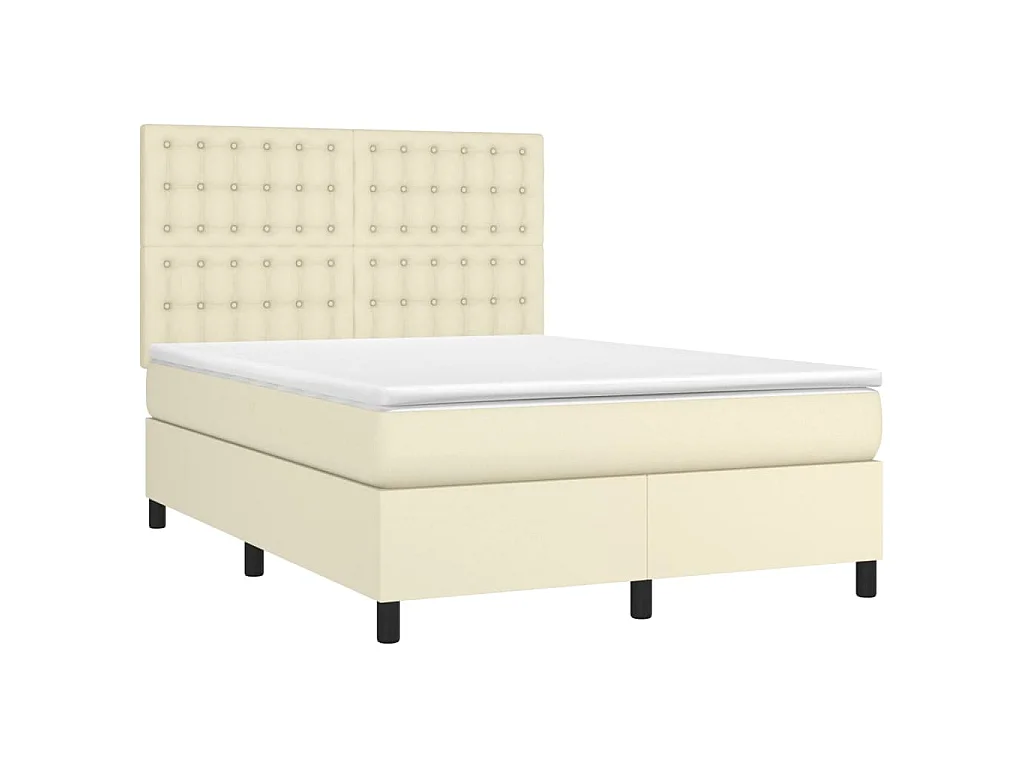 Boxspringbett mit Matratze & LED Creme 140x190 cm Kunstleder