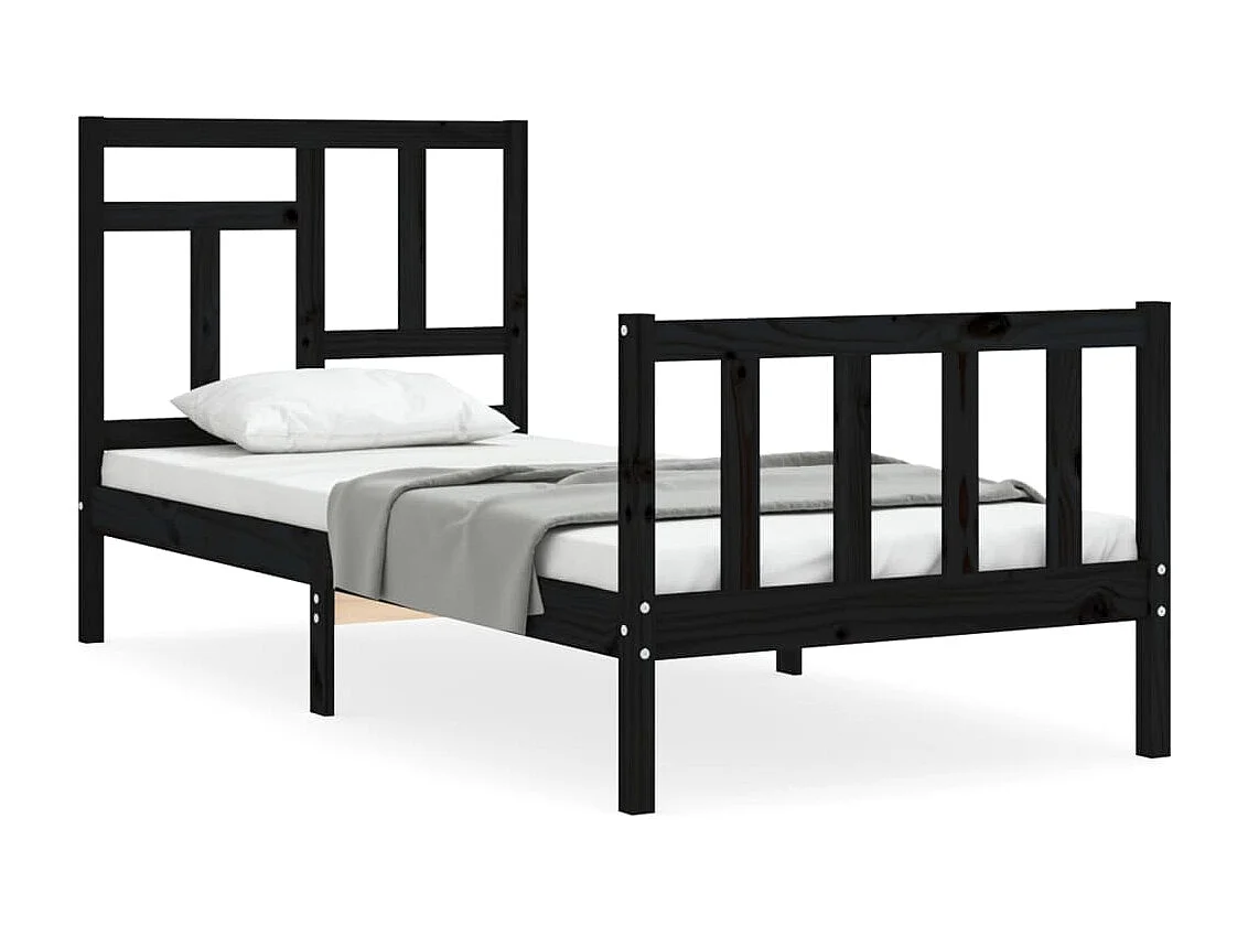 Estrutura cama de solteiro c/ cabeceira madeira maciça preto