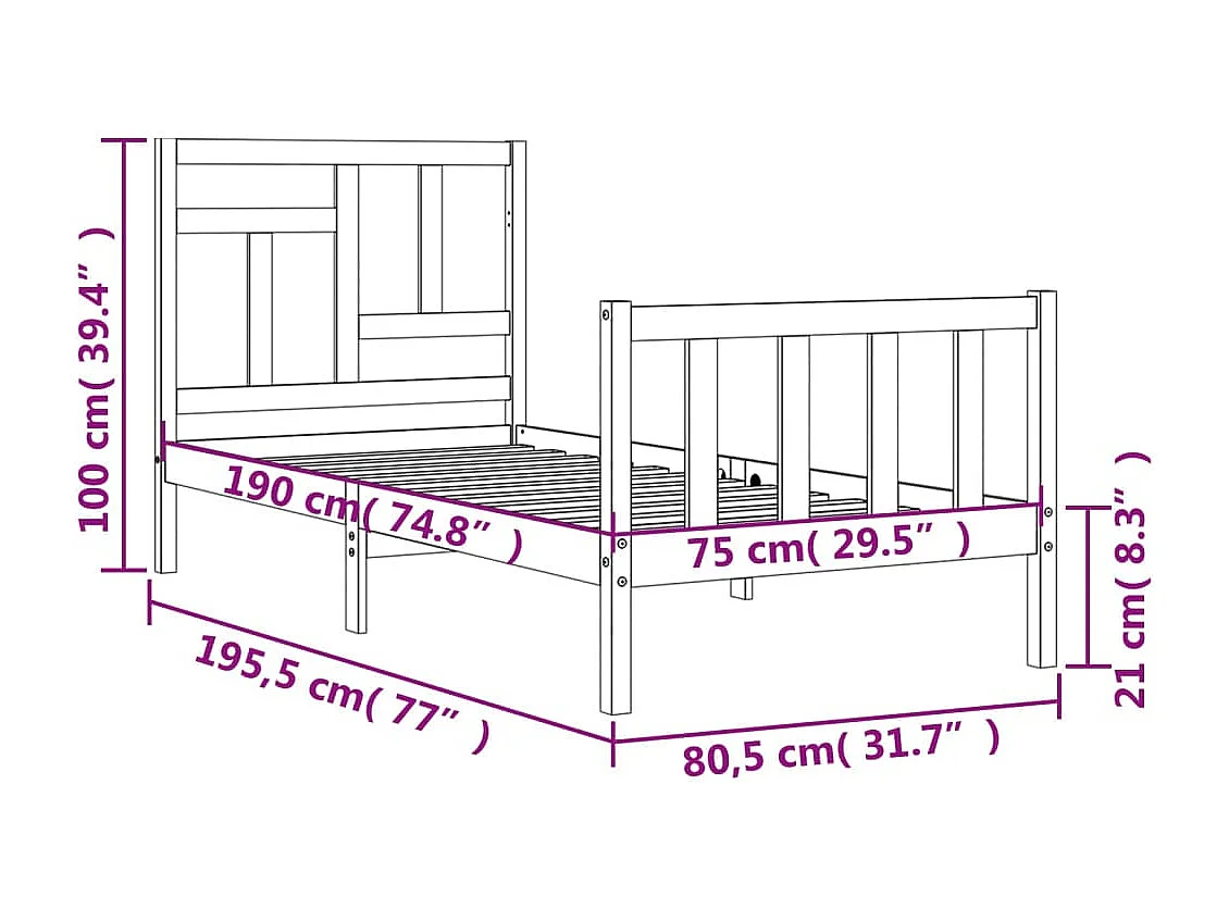 Estrutura cama de solteiro c/ cabeceira madeira maciça preto