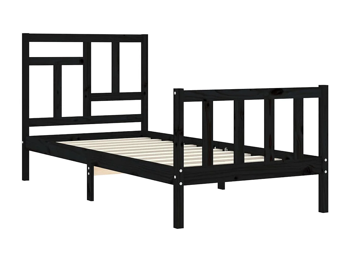 Estrutura cama de solteiro c/ cabeceira madeira maciça preto