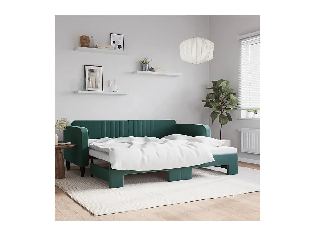 Lit de jour avec gigogne sans matelas vert foncé 90x200 cm