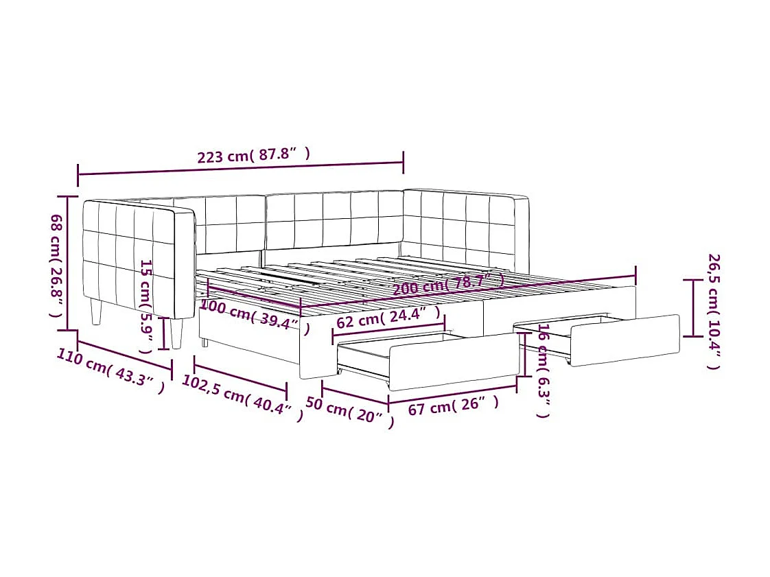 Tagesbett Ausziehbar mit Schubladen Gelb 100x200 cm Samt