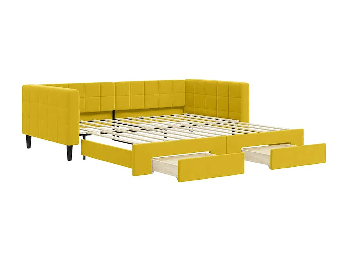 Divano Letto Estraibile con Cassetti Giallo 100x200cm Velluto