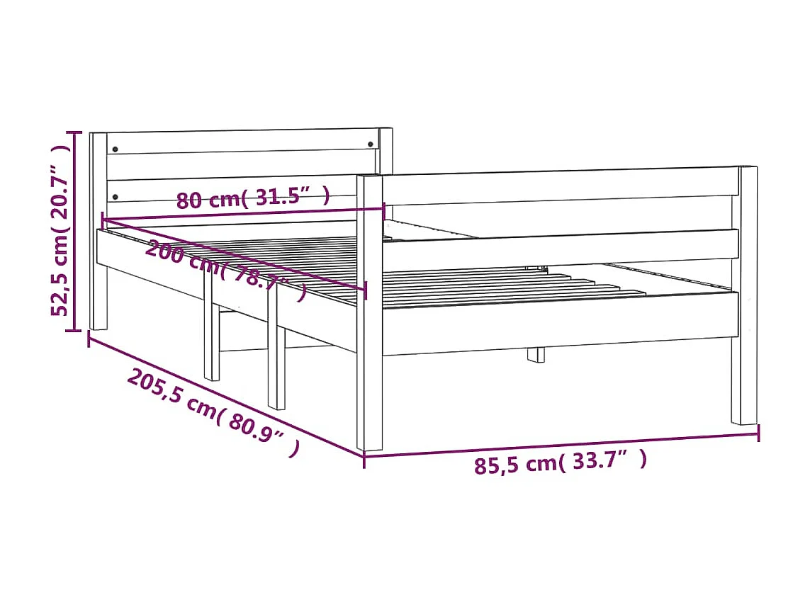 Cadre de lit sans matelas 80x200 cm bois massif de pin