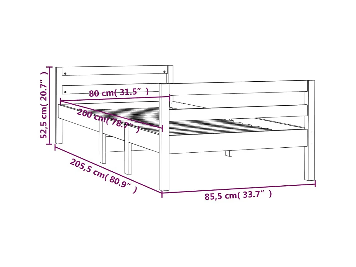 Cadre de lit sans matelas 80x200 cm bois massif de pin