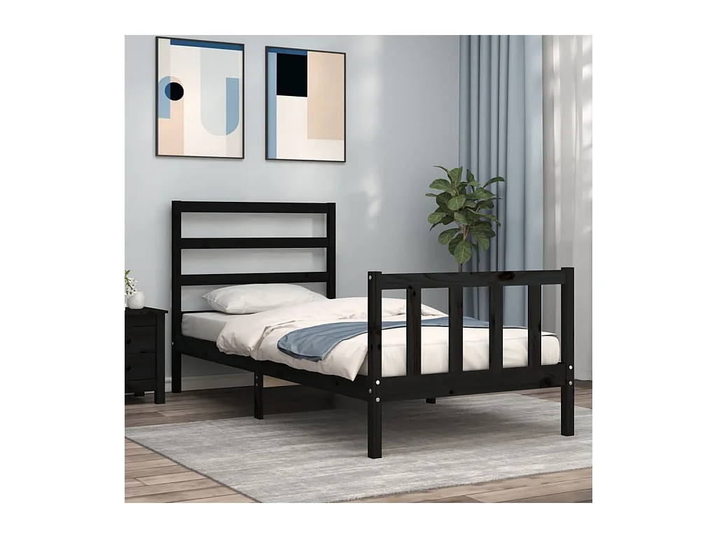 Cadre de lit sans matelas noir bois de pin massif