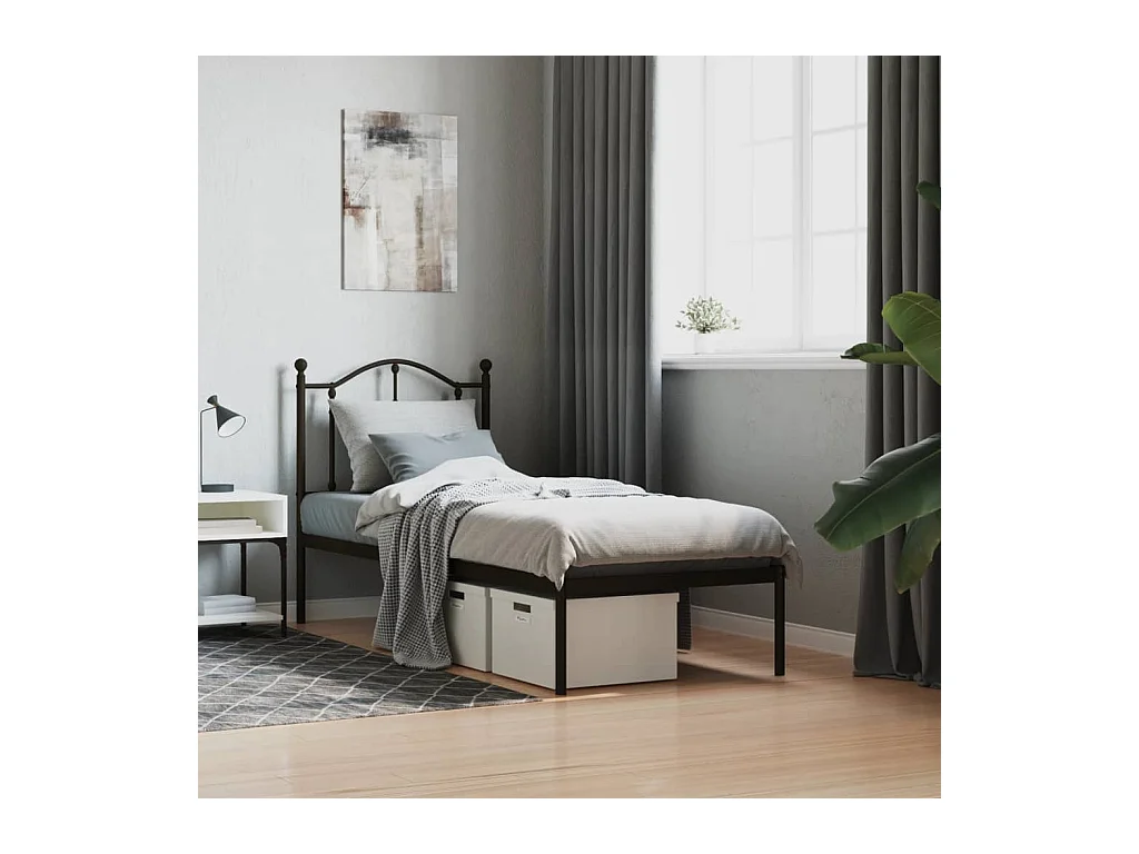 Cadre de lit métal sans matelas avec tête de lit noir 75x190 cm