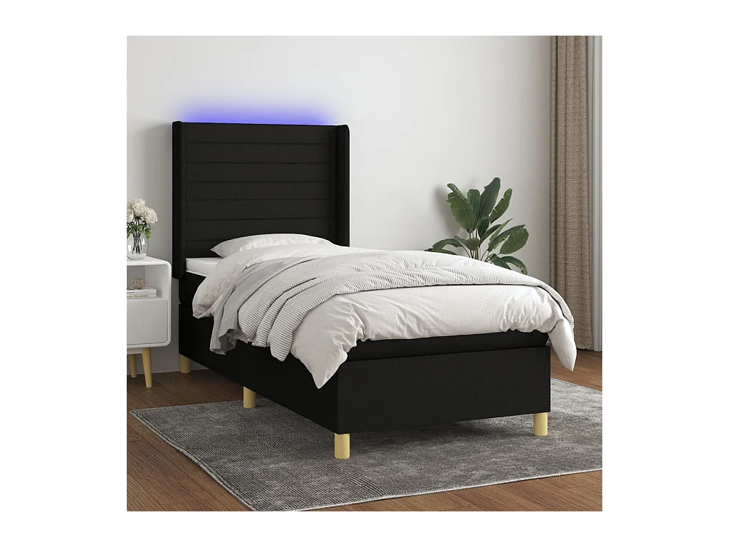 Sommier à lattes de lit matelas et LED Noir 80x200cm Tissu
