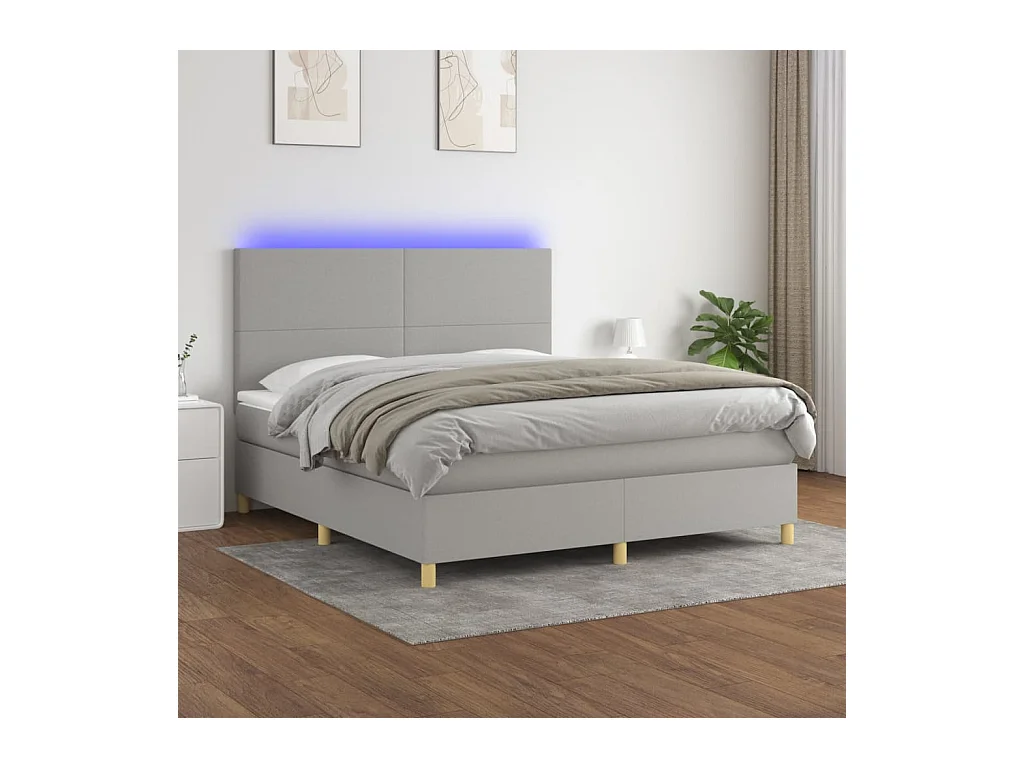 Boxspring met matras en LED stof lichtgrijs 160x200 cm