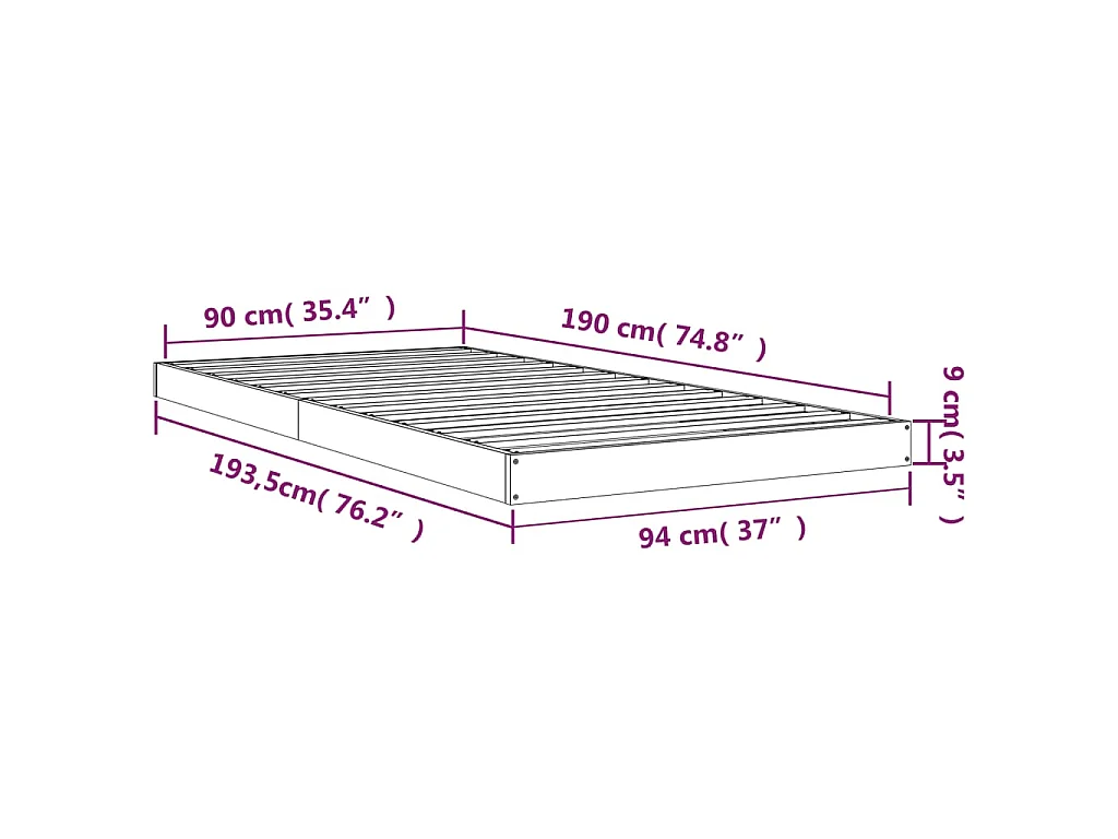 Cadre de lit sans matelas 90x190 cm bois de pin massif
