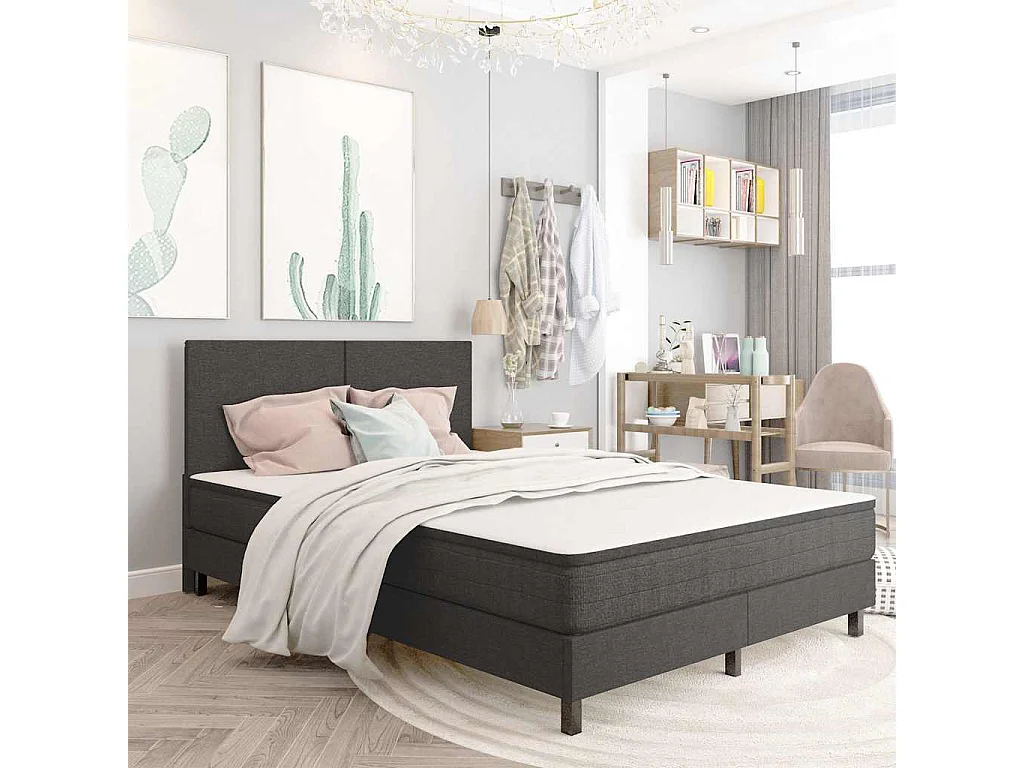 Letto a Molle Grigio Scuro in Tessuto 160x200 cm