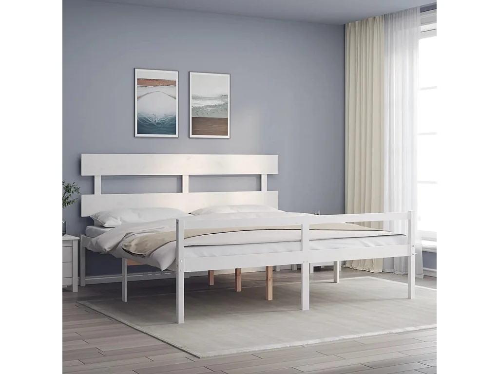 Lit pour personne âgée sans matelas blanc bois massif