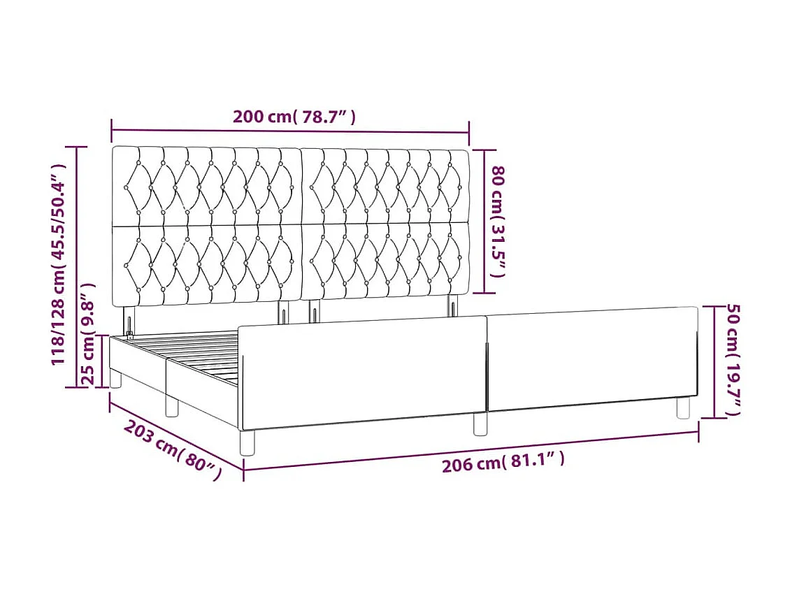Bettgestell mit Kopfteil Taupe 200x200 cm Stoff