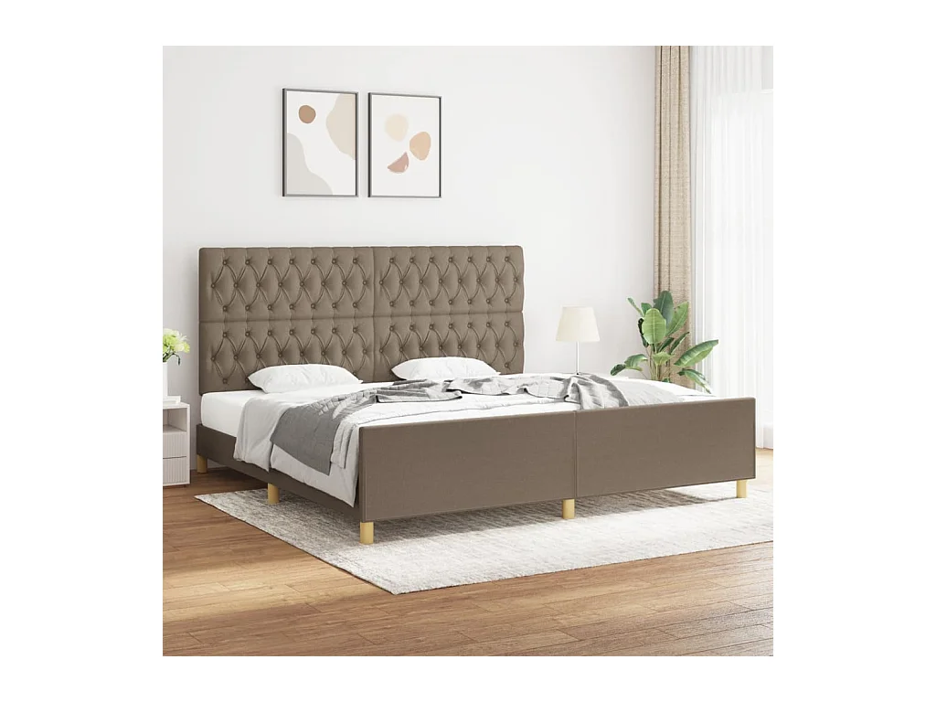 Cadre de lit sans matelas et tête de lit taupe 200x200 cm tissu