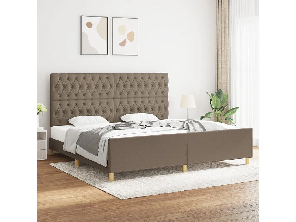 Bettgestell mit Kopfteil Taupe 200x200 cm Stoff