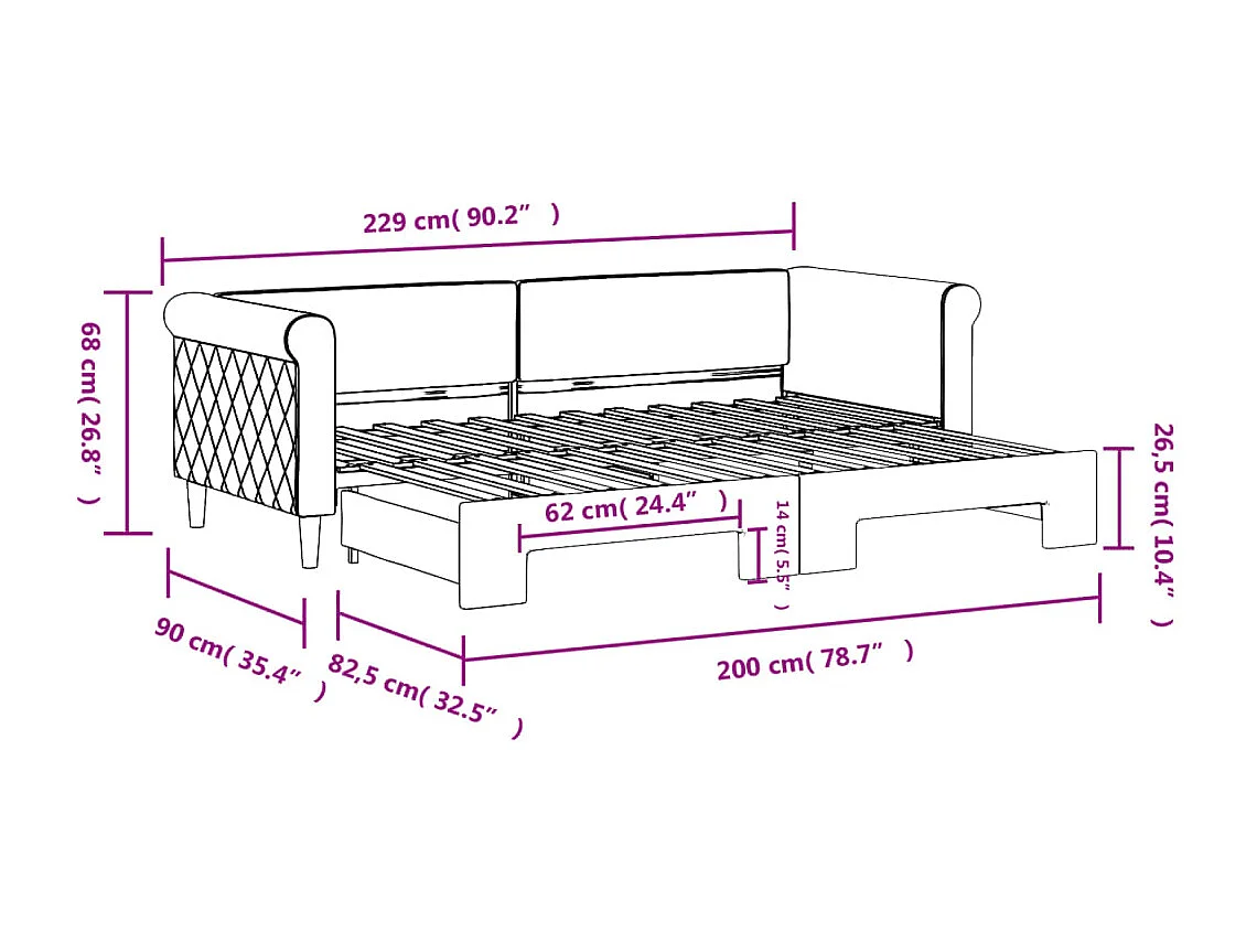 Tagesbett Ausziehbar Gelb 80x200 cm Samt